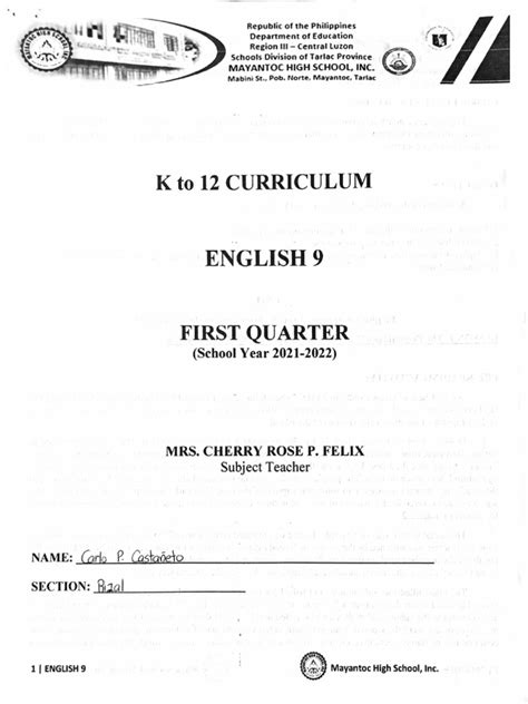 Image result for Quarter English 9 Module