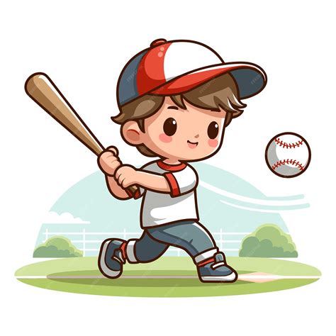 Premium Vector | Happy cute little boy playing baseball softball in ...