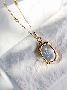 1pc Simple And Elegant 'magic Mirror Rose' Stainless Steel Pendant ...