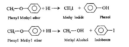 Phenyl methyl ether reacts with HI to give phenol and methyl iodide and ...