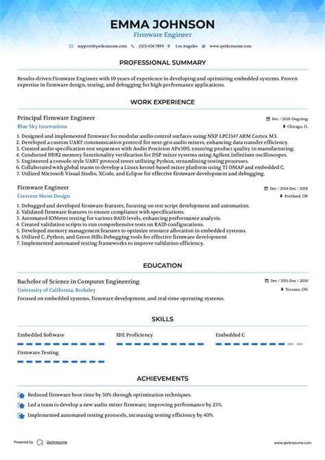 10+ Firmware Engineer Resume Samples & Templates for 2025