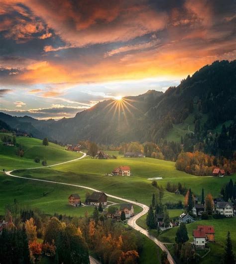 The perfect sunset burst of beautiful Swiss countryside. 🗻🇨🇭 | Nature ...