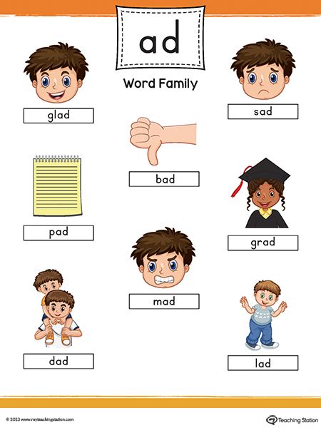 AD Word Family Image Poster Printable PDF | MyTeachingStation.com