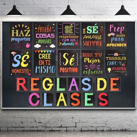 24 Pcs Spanish Classroom Rules Posters Reglas Escolares Positive Quotes ...