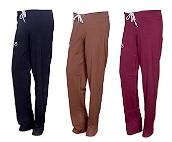 Buy Indiweaves Women Cotton Track Pants Pack of 3-Black/Brown/Maroon ...