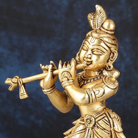 Buy Superfine Brass Lord Krishna Idol Standing on Lotus Base - 7 inch ...