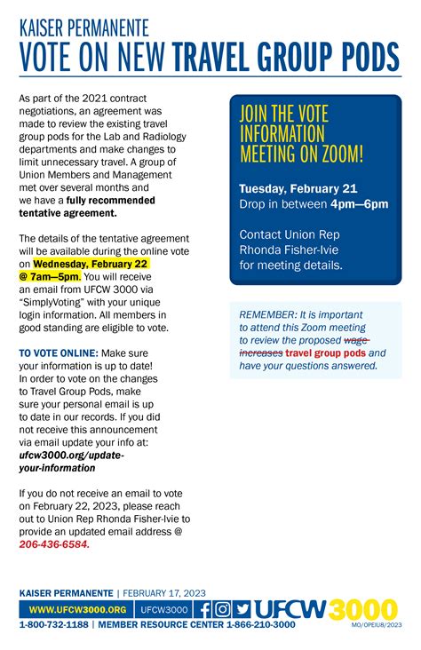 CORRECTION: Kaiser Permanente - Vote on new travel group pods — UFCW 3000
