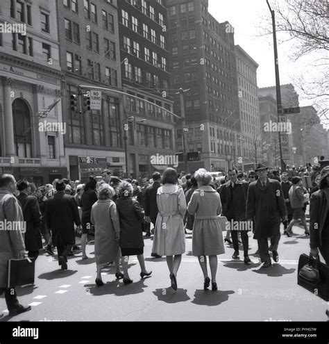1960, historical, New Yorkers walking across the intersection at West ...