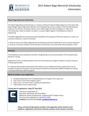 Fillable Online eng unimelb edu 2013 Robert Bage Scholarship ...