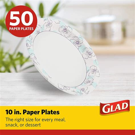 Glad Round 10 in Blue Flower Paper Plates | 50 Count Bulk Pack - Soak ...