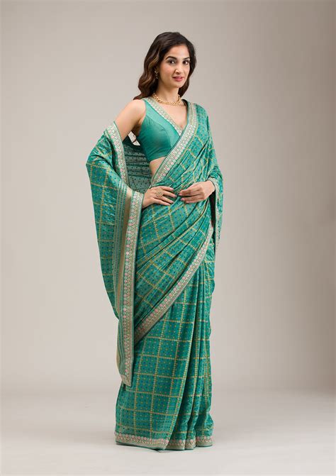 Buy Rama Green Zariwork Soft Silk Saree - Koskii