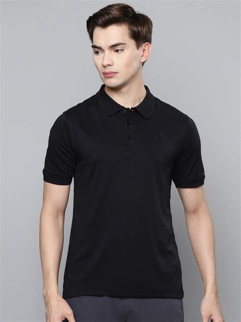 Alcis Men Black Solid Polo Collar Slim Fit T-shirt ALPRPO1-S