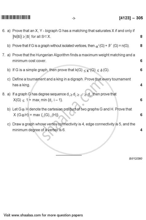Graph Theory 2011-2012 M.Sc Mathematics Semester 3 question paper with ...