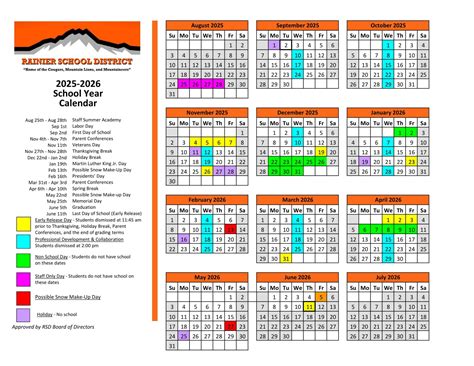 Rainier School district calendar 25-26 Revised [pdf] - EduCounty