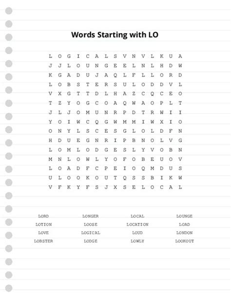 Words Starting with LO Word Search