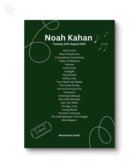 Noah Kahan Set List Poster 2024 - Etsy