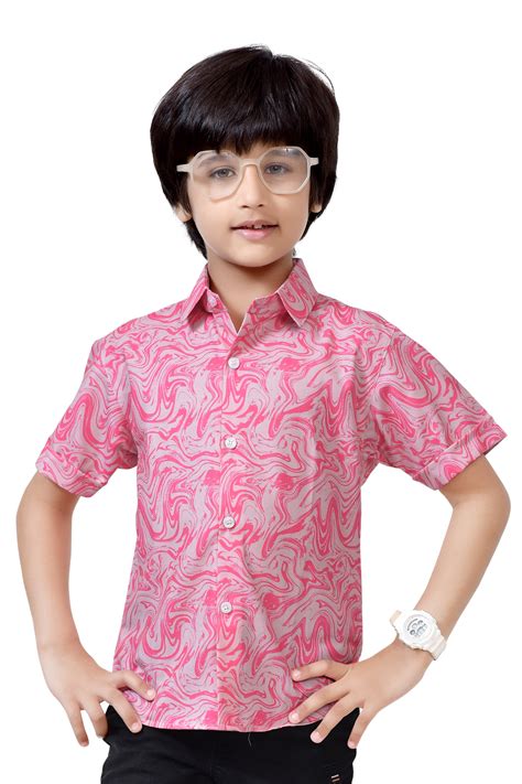 Buy Pink Swirl Printed Pure Cotton Half Sleeve Shirt For Boys Online ...