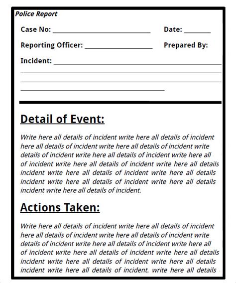 Image result for Sample Police Report Example