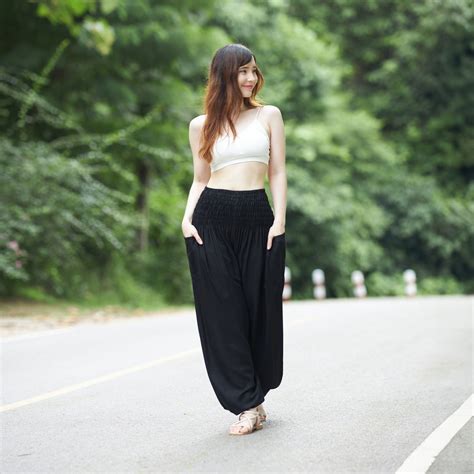 Black Rayon Harem Pants: Boho Yoga Trousers, Flowy Aladdin Style ...