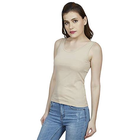 Buy Letizia Women's Cotton Plain Slim Fit Tank Top Beige at Amazon.in