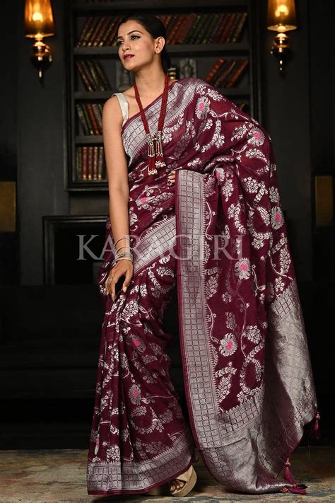 Buy Dark Maroon Khaddi Banarasi Georgette Saree online-Karagiri