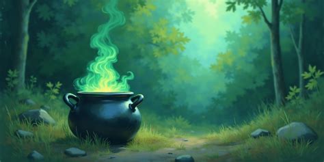 Mystical cauldron in enchanted forest | AI-generated image