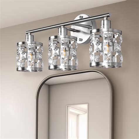 Mercer41 3-Light Brushed Nickel Crystal Bathroom Vanity Light Over ...