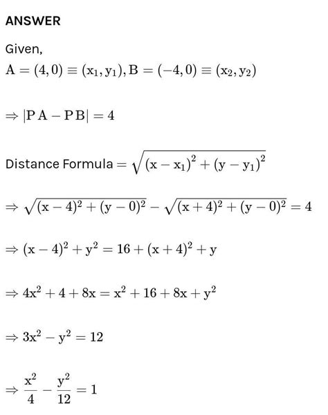 Find the equation of the locus of P , if A = (4,0),B=(-4,0) and PA-PB ...
