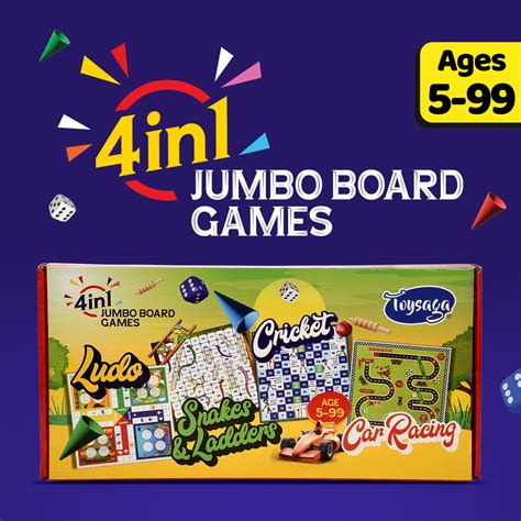 4 in 1 Jumbo Board Games - Ludo, Snakes & Ladders, Cricket, Car Racing ...