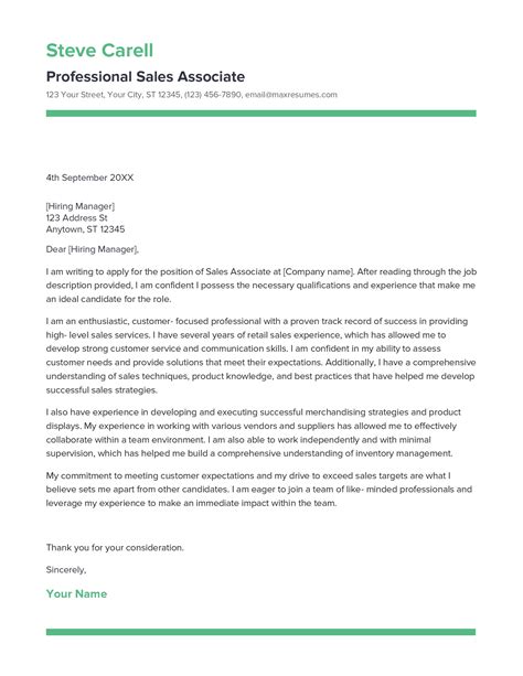 Best Professional Sales Associate Cover Letter Example for 2023