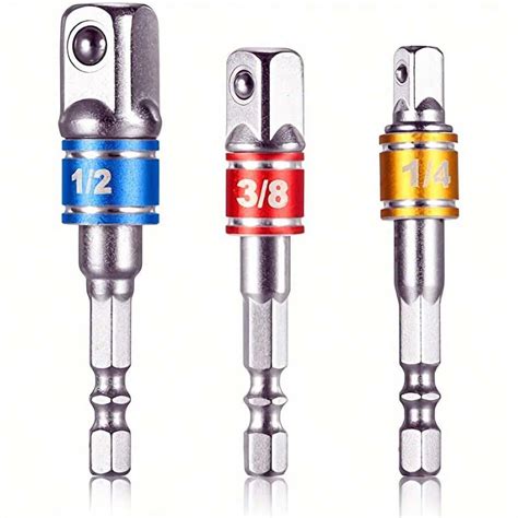 3-Piece Impact-Grade Socket Adapter Set With Steel Hex Shank, Color ...