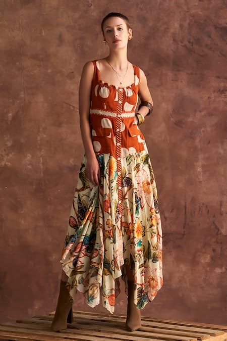 Buy Multi Color Cotton Printed Floral Scoop Button Down Midi Dress For ...