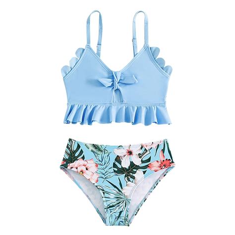 Hienoo Little Girls Bikini Swimsuits Ruffle Hawaii Beach Bathing Suit ...