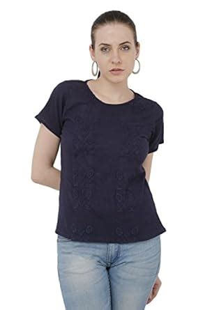 Kubes Blue Embroidery Crepe Round neck Top : Amazon.in: Clothing ...