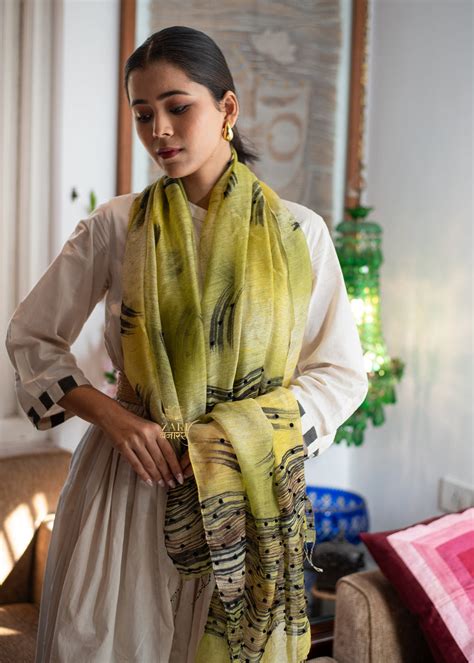 Mustard Black Dot Scarf – Zari Banaras