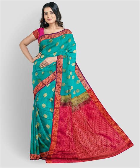 Blue Color Beautiful Thilagam Butta Design Saree with Unstitched Blouse