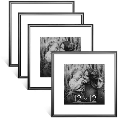 Anozie 12x12 Picture Frame Black, Display Pictures 8x8 with Mat or ...