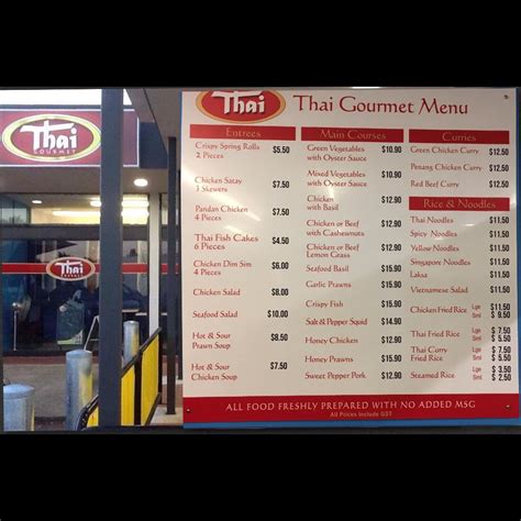 Menu at Thai Gourmet restaurant, Collinswood, 41A North East Road