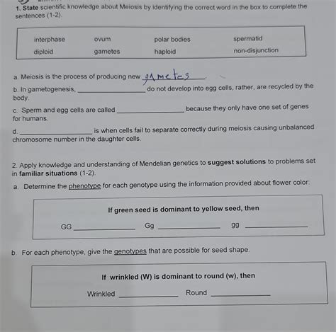 SOLVED: 1. State scientific knowledge about Meiosis by identifying the ...