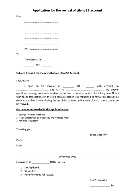 SB Account Revival Form | Revival of Silent SB Account Form Post Office ...