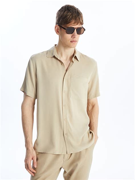 Bej Regular Fit Kısa Kollu Viskon Erkek Gömlek - S4FA87Z8-S5P | LCW