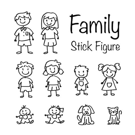 Conjunto de Doodle de Figura de Família | Vetor Premium