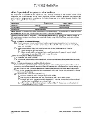 Fillable Online Video Capsule Endoscopy Authorization Form - Tufts ...