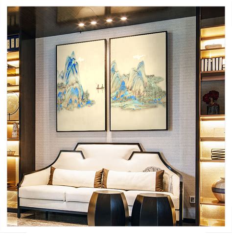 新中式轻奢客厅装饰画沙发背景墙画现代壁画铝合金框进门玄关挂画-艺术喷绘-2021美间（软装设计采购助手）