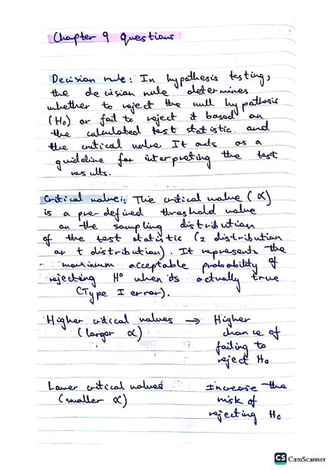 Hypothesis testing theory notes - Chapter 9 questions Decision rule: In ...