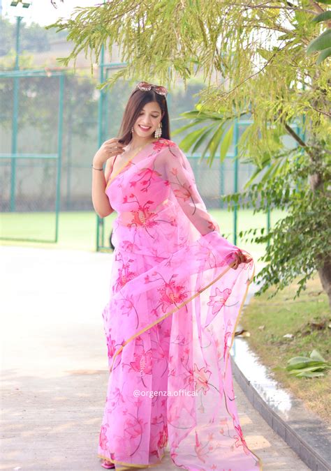 Organza Silk Saree With Floral Thread Work – Orgenza Store