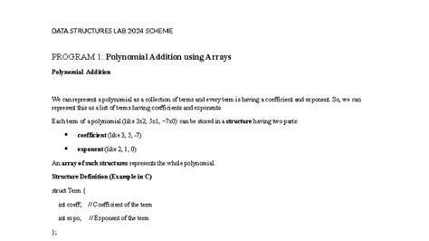 DATA STRUCTURES LAB 2024 SCHEME: Polynomial Addition & Sparse Matrix ...