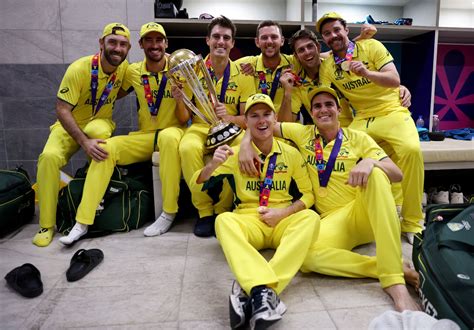 Australia's players kick back in the dressing room with their spoils ...