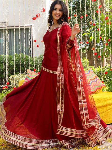 Maroon Short Kurti Lehenga Set