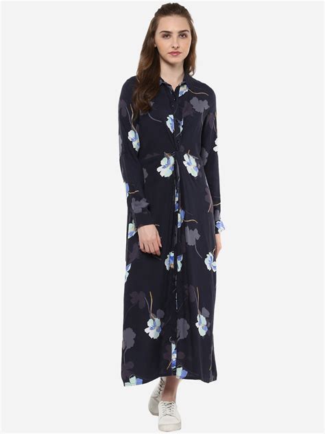 Women's Navy Blue Dress with Waist Pleats – Stylestone